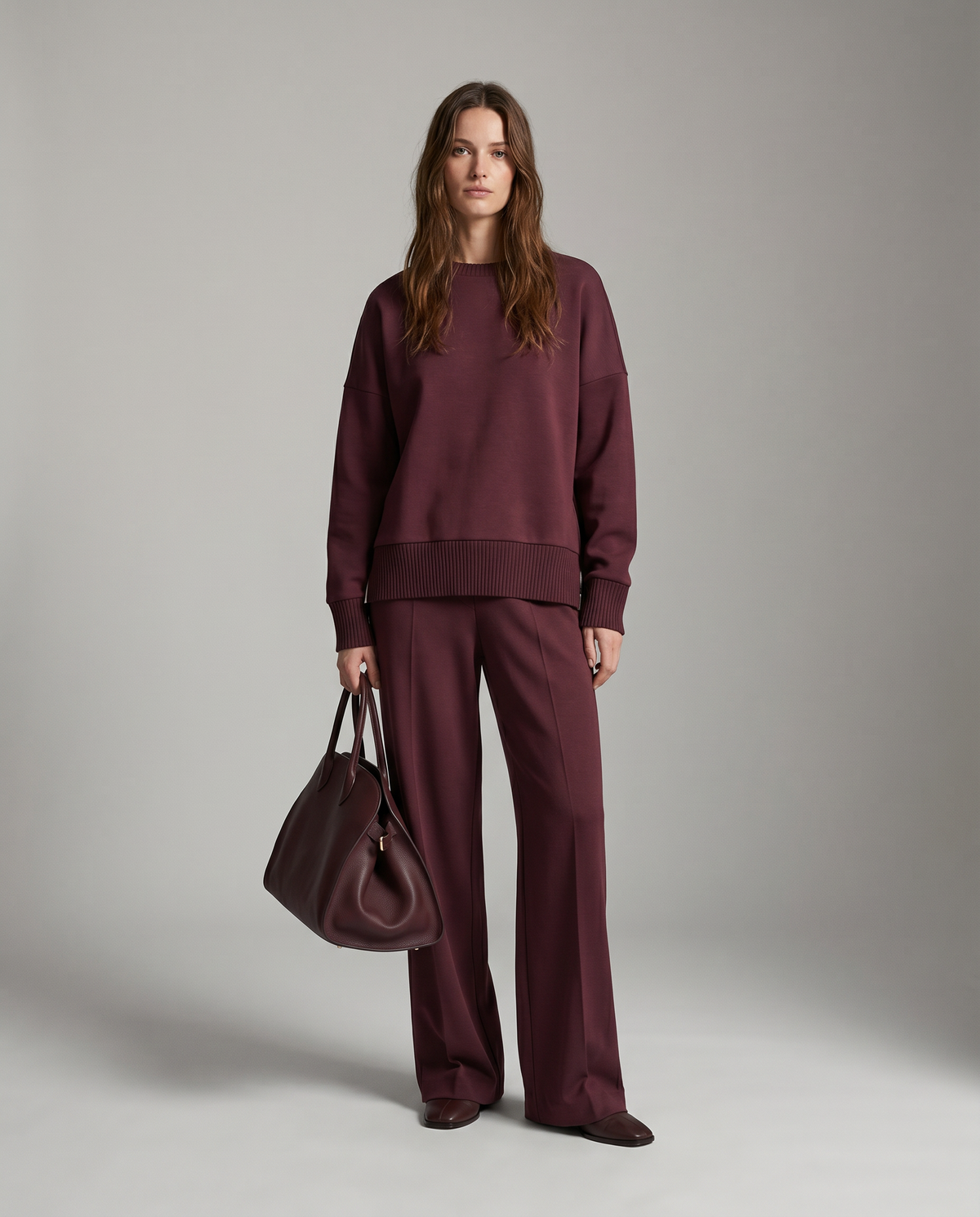 Women's Knit Co-ord Set – Long Sleeve Jumper & Wide Leg Trousers