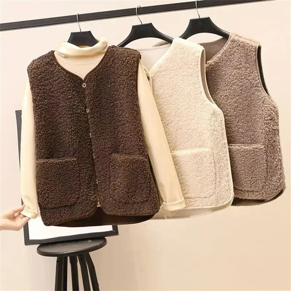Women's Faux Shearling Gilet – Button-Front