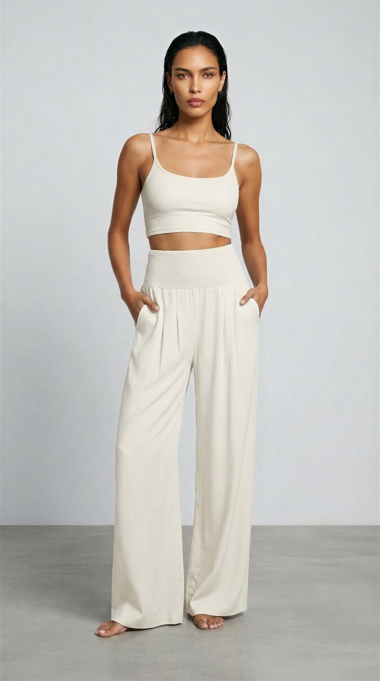 Women's Wide Leg Linen Trousers – High Waisted Palazzo Trousers