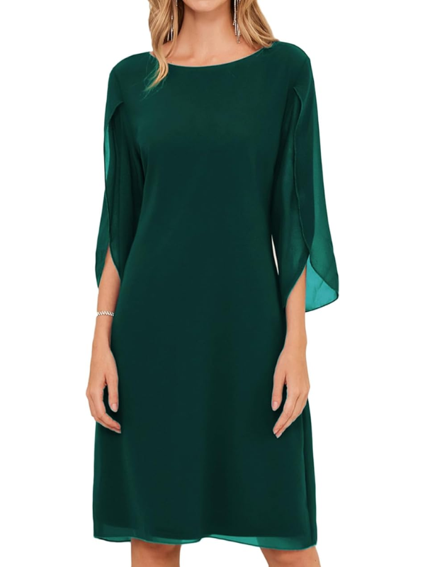 Women's Chiffon Split-Sleeve Midi Dress – A-Line Occasion