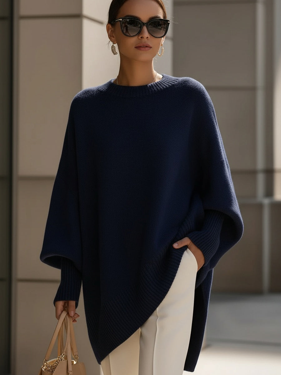 Women's Oversized Batwing Knit Jumper – Asymmetric Hem