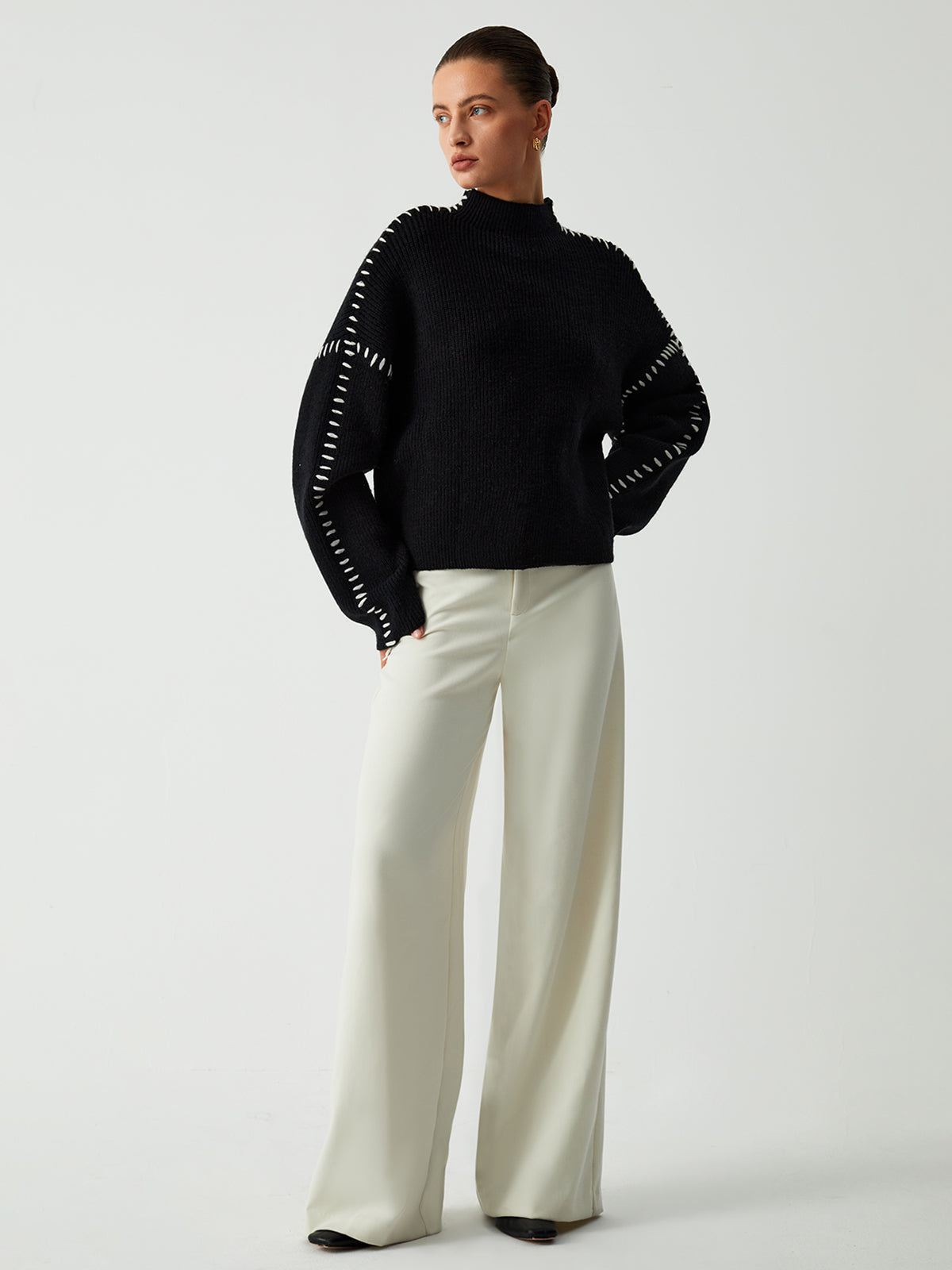 Women's Black Mock Neck Jumper – Whipstitch Oversized Knit