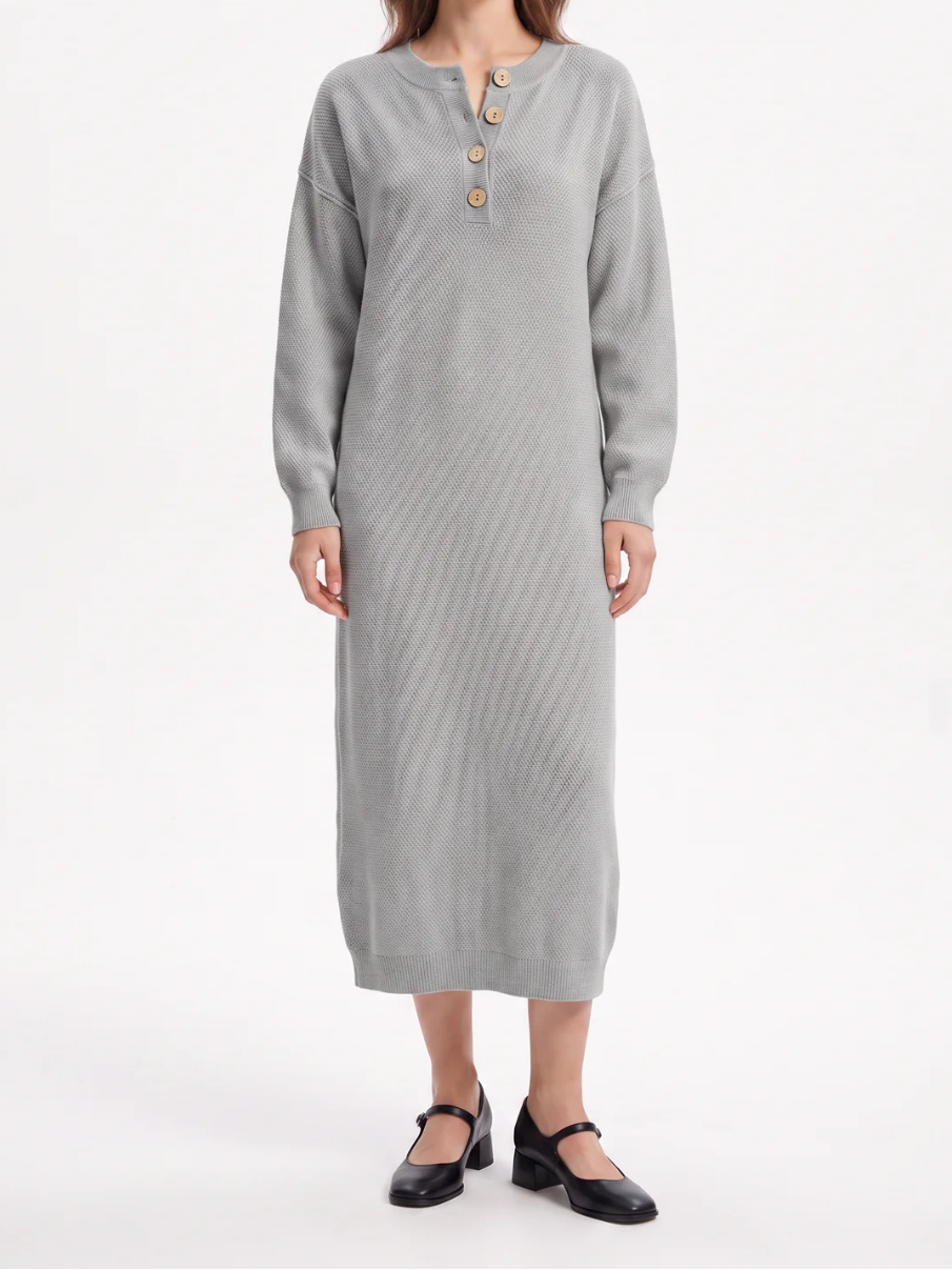 Women's Knit Button-Neck Jumper Dress – Long Sleeve