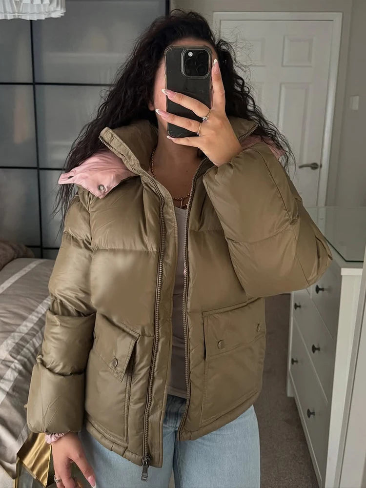 Women's Oversized Hooded Puffer Jacket – Quilted Winter Padding