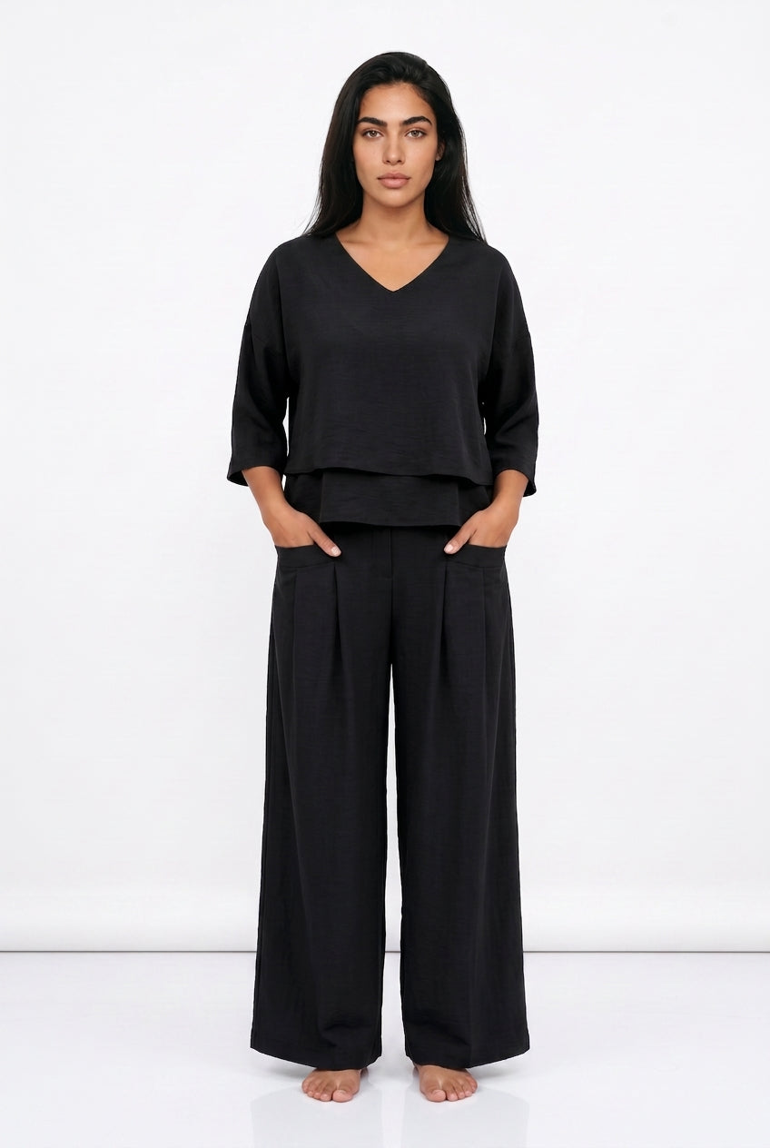 Women's Oversized Co Ord Set – Long Sleeve Top & Wide Leg Trousers