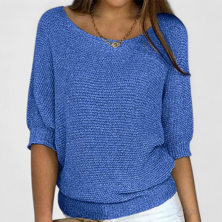 Women's Batwing Sleeve Knitted Jumper – Scoop Neck Ribbed Sweater