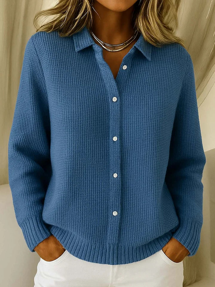 Women's Waffle Knit Cardigan – Button-Up Collared Knit Top