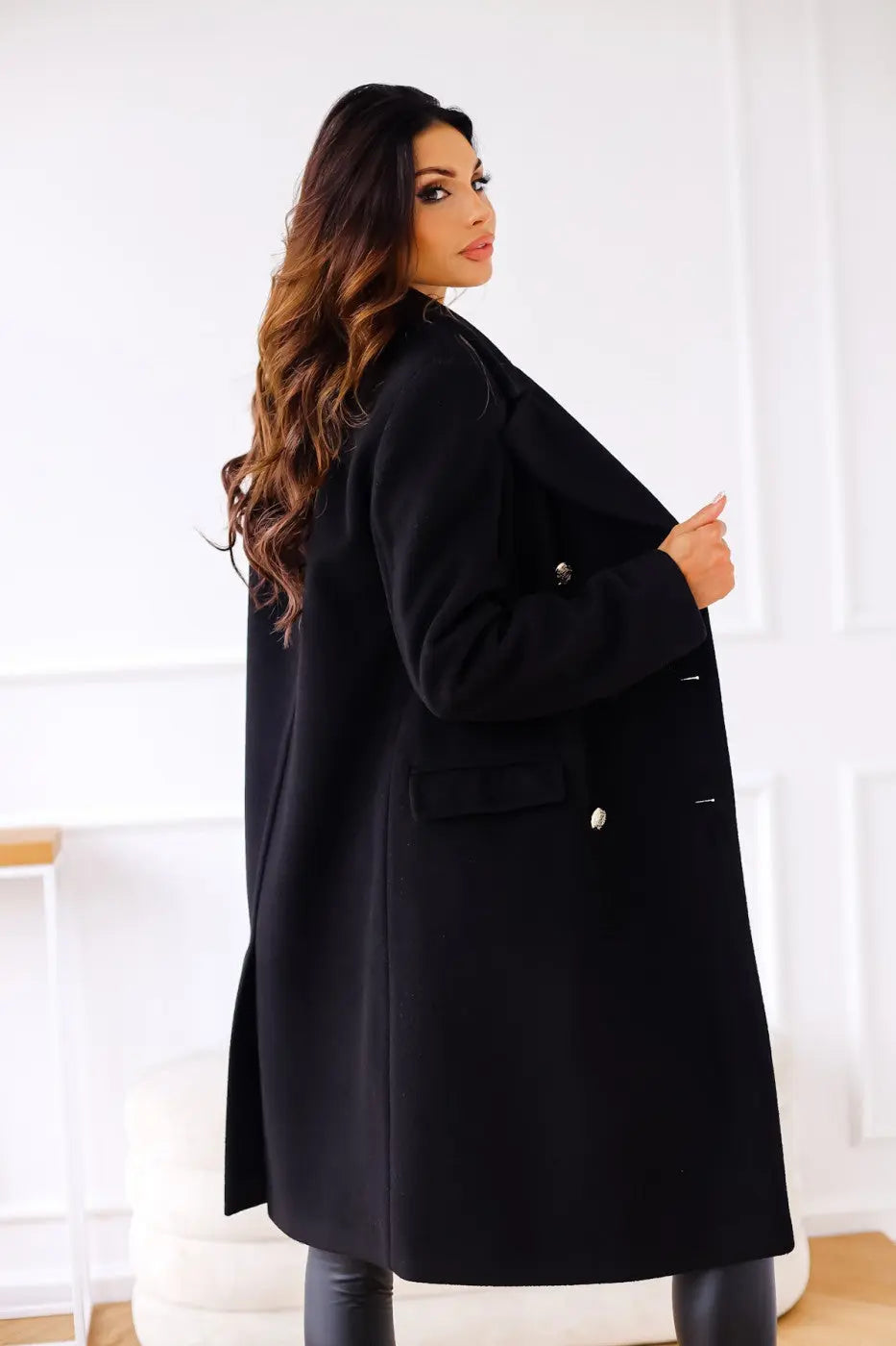 Women's Double-Breasted Wool Coat – Tailored Longline Winter Coat