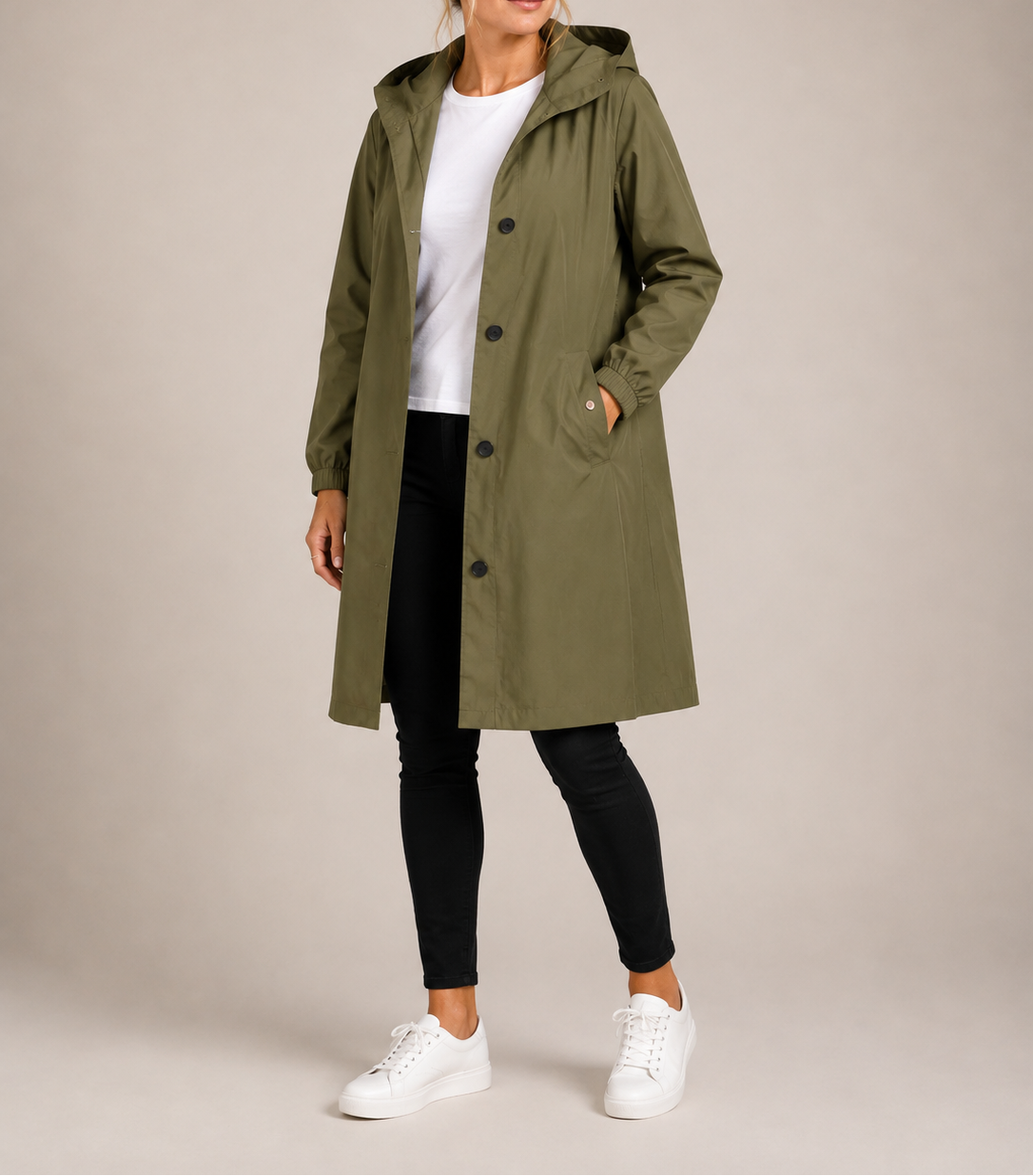 Women's Hooded Raincoat – A-Line Midi Waterproof Jacket