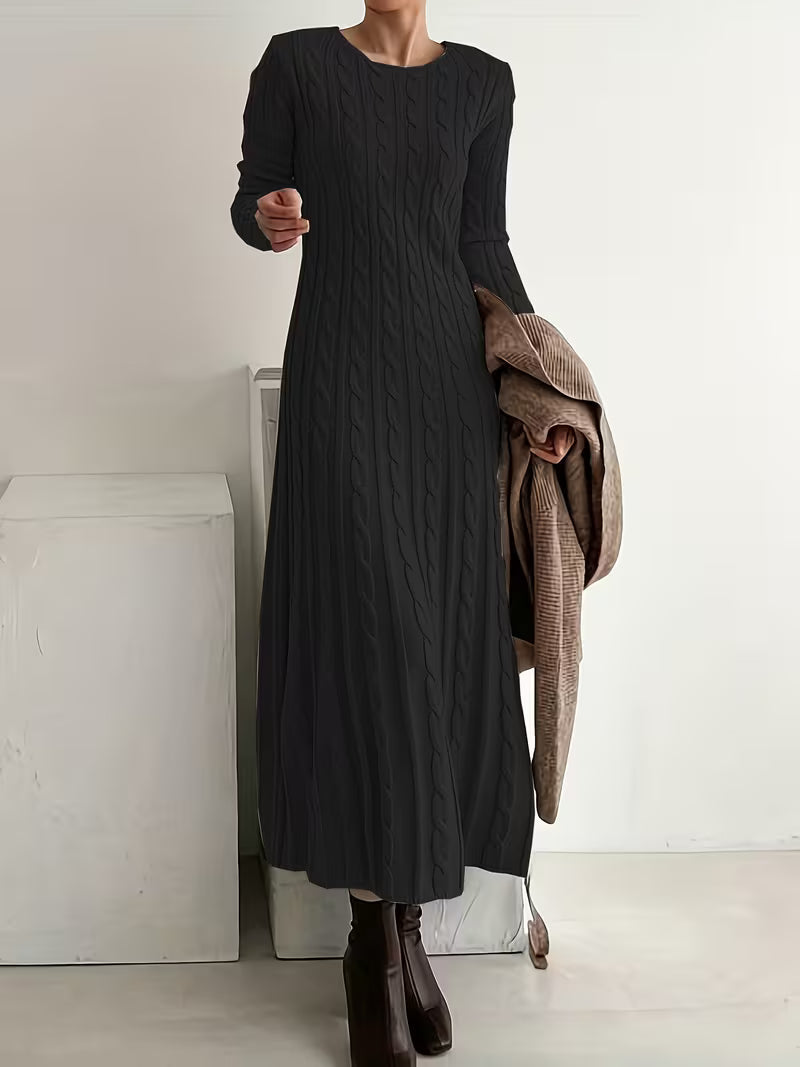 Women's Cable Knit Maxi Dress with Long Sleeves