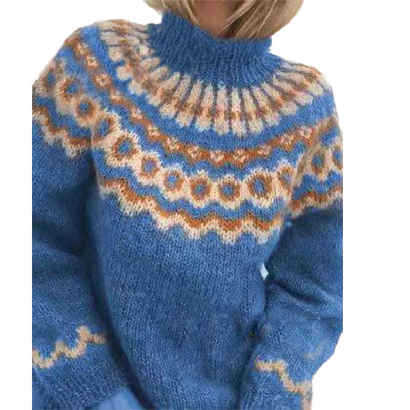 Women's Fair Isle Knit Jumper – Turtleneck Nordic Pattern