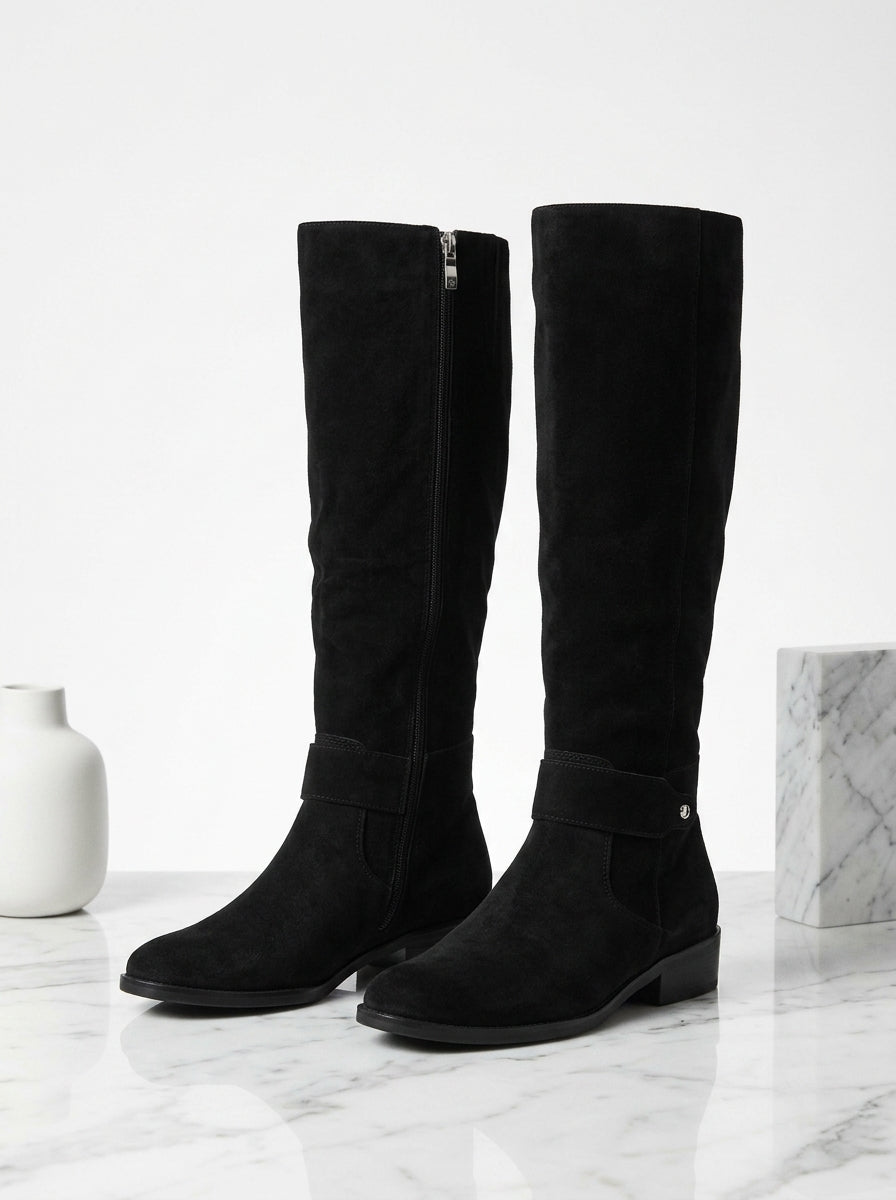Women's Suede Knee-High Boots – Slouchy Block Heel
