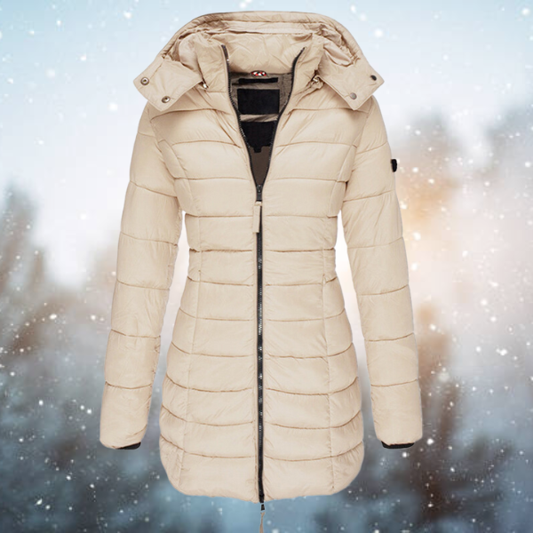 Women's Longline Quilted Puffer Coat Hooded – Beige