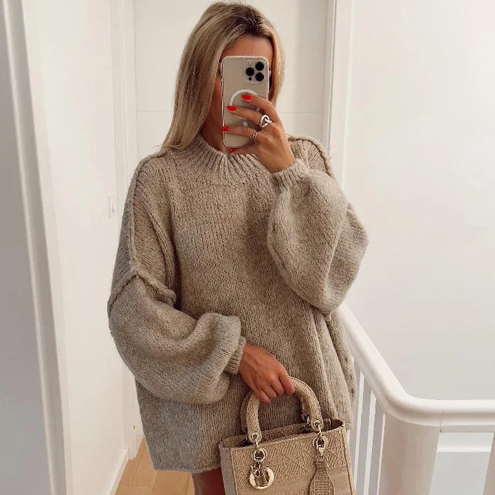 Women's Oversized Knit Jumper – Bishop Sleeve Chunky Jumper