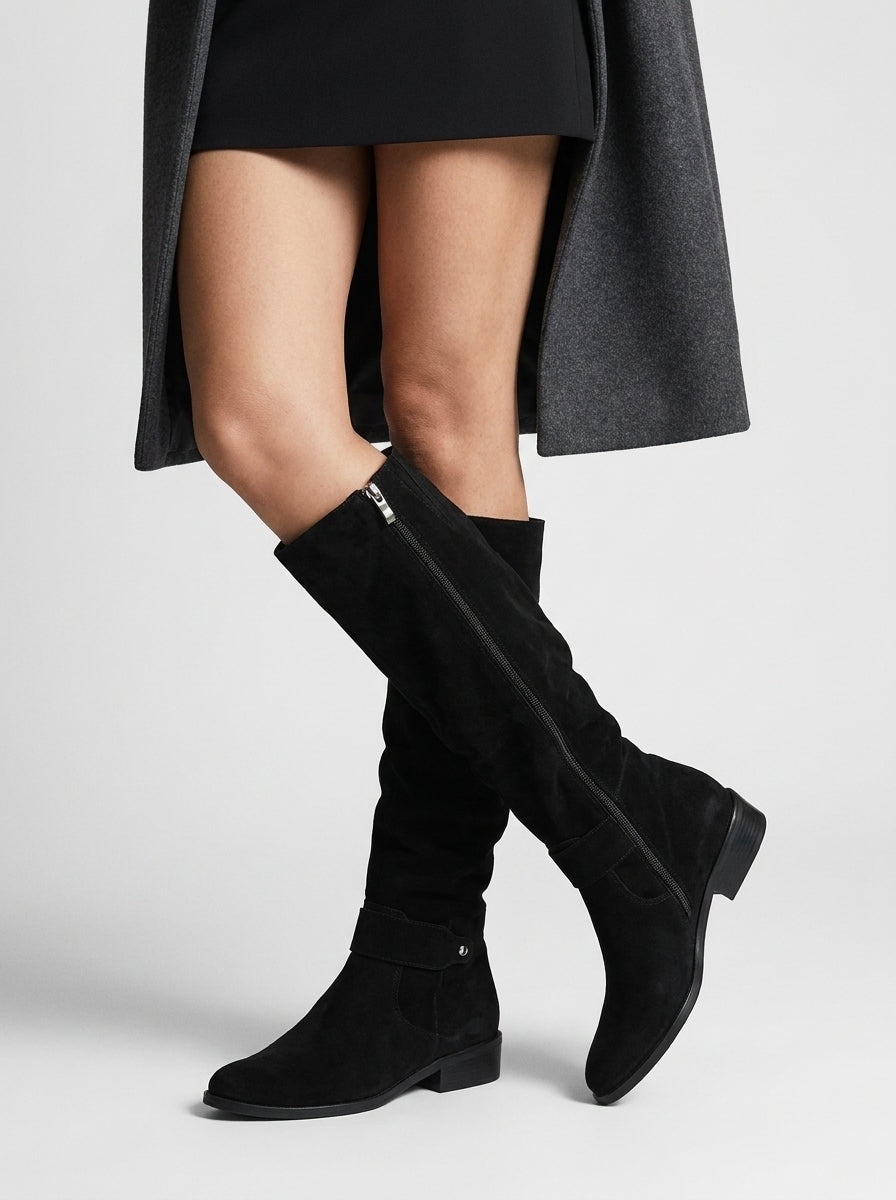 Women's Suede Knee-High Boots – Slouchy Block Heel