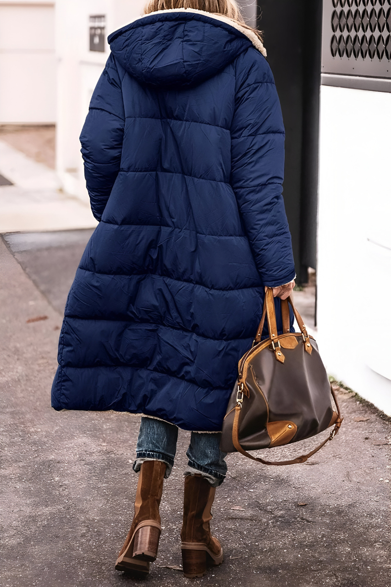 Women's Longline Sherpa-Lined Puffer Coat with Hood