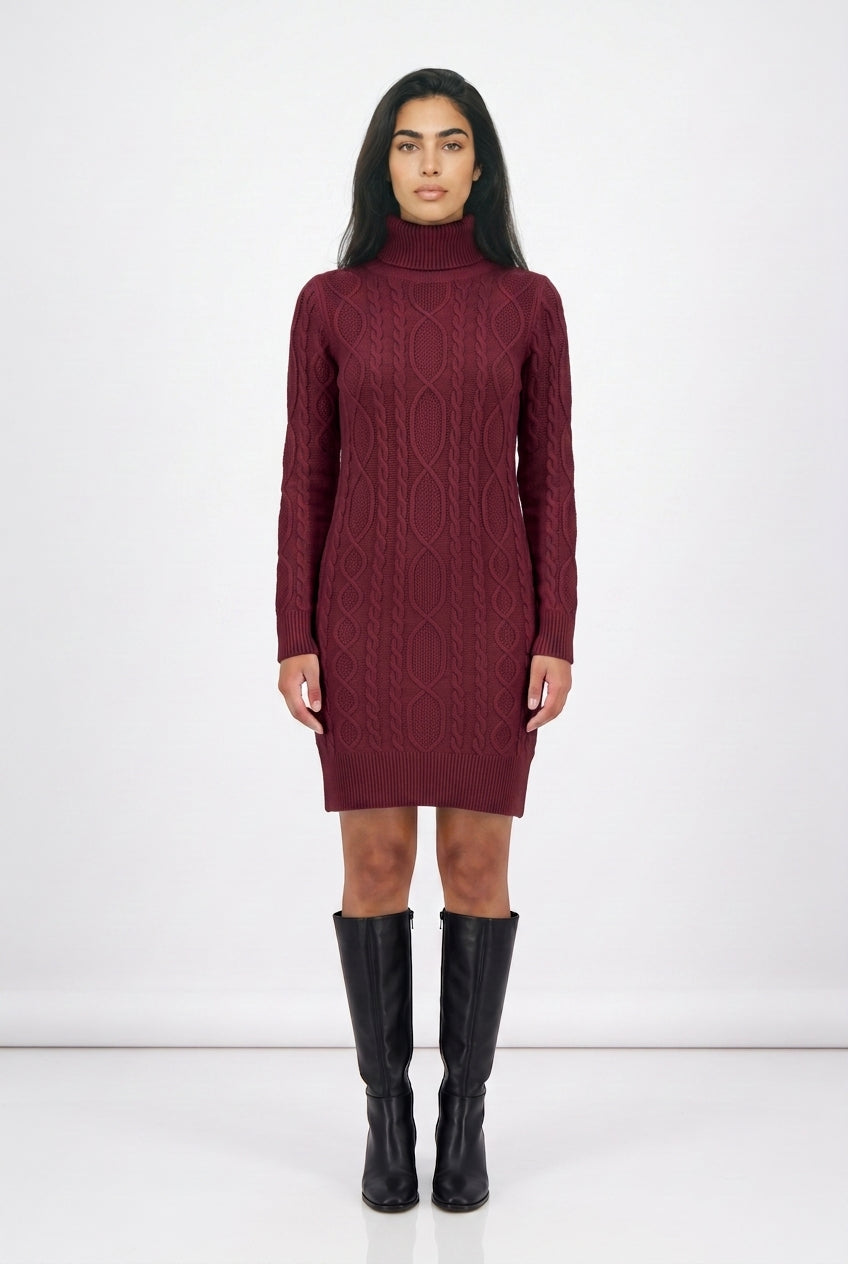 Women's Cable Knit Roll Neck Jumper Dress