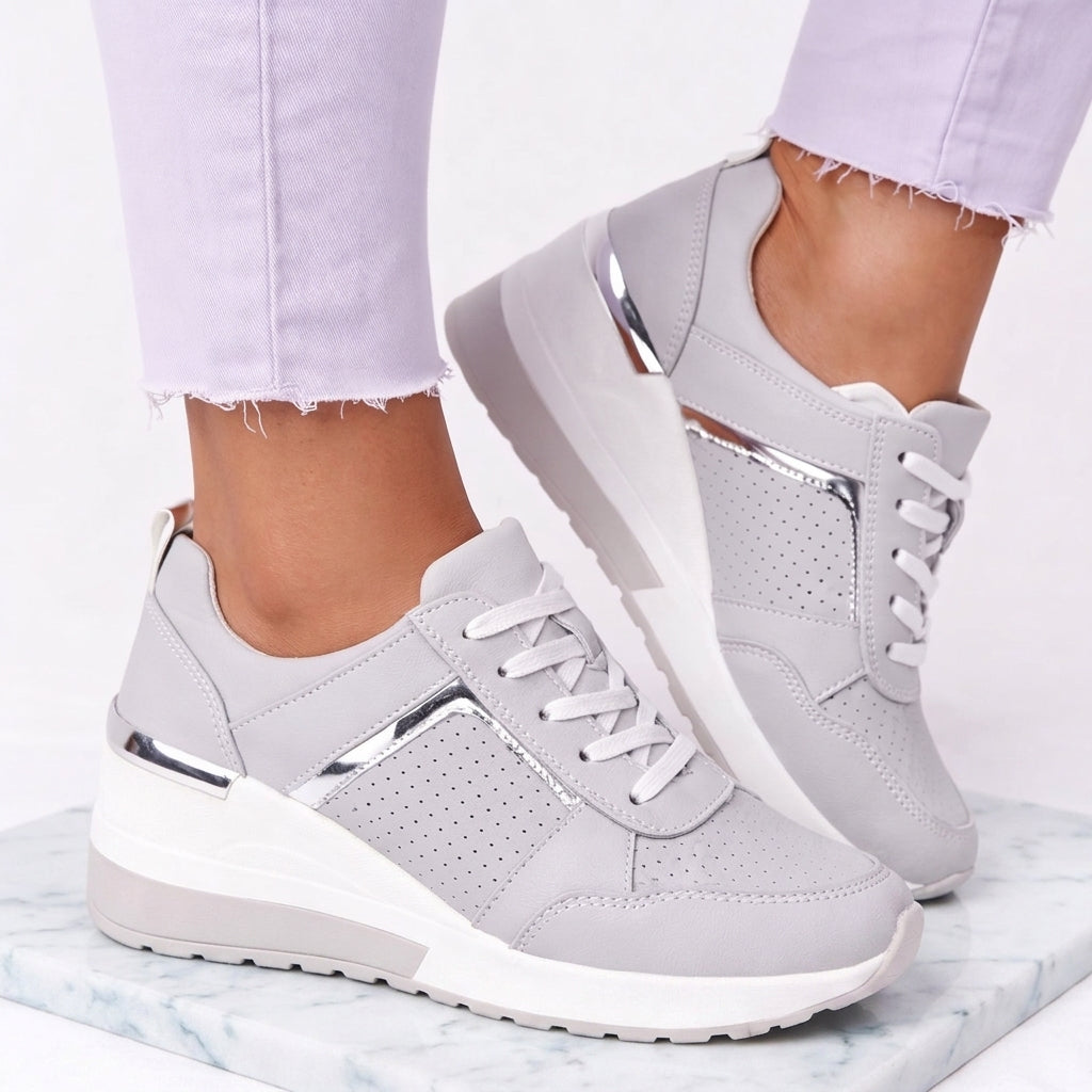 Women's Wedge Sneakers – Cushioned Comfort Trainers with Gold Detail