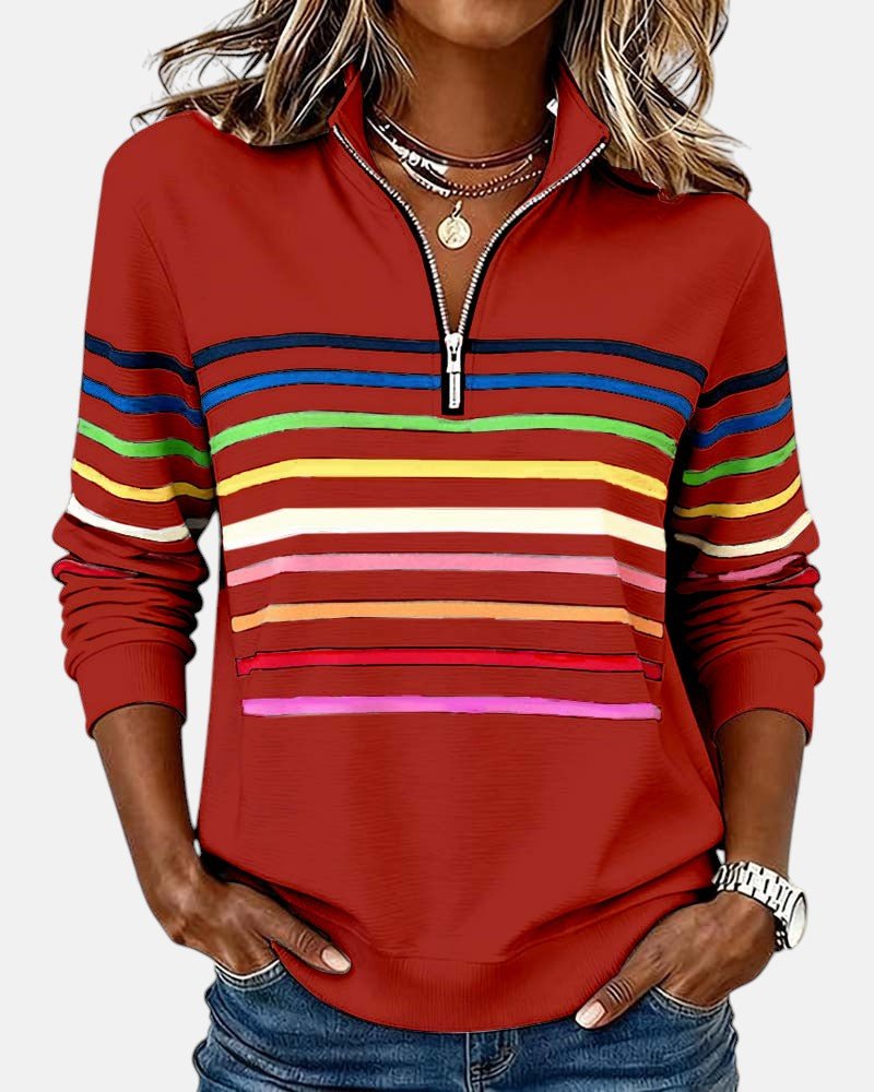 Women's Quarter Zip Jumper – Striped Colour Block Knit