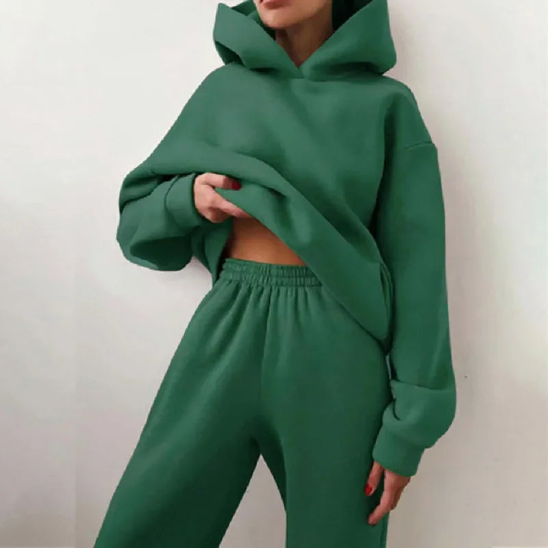 Women's Cropped Hoodie & Jogger Co-ord Set, Oversized Loungewear