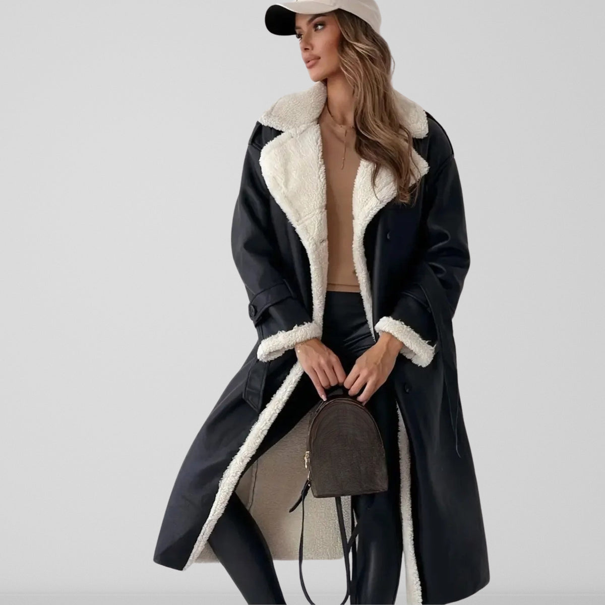 Women's Double-Breasted Trench Coat – Sherpa Lined Winter Coat