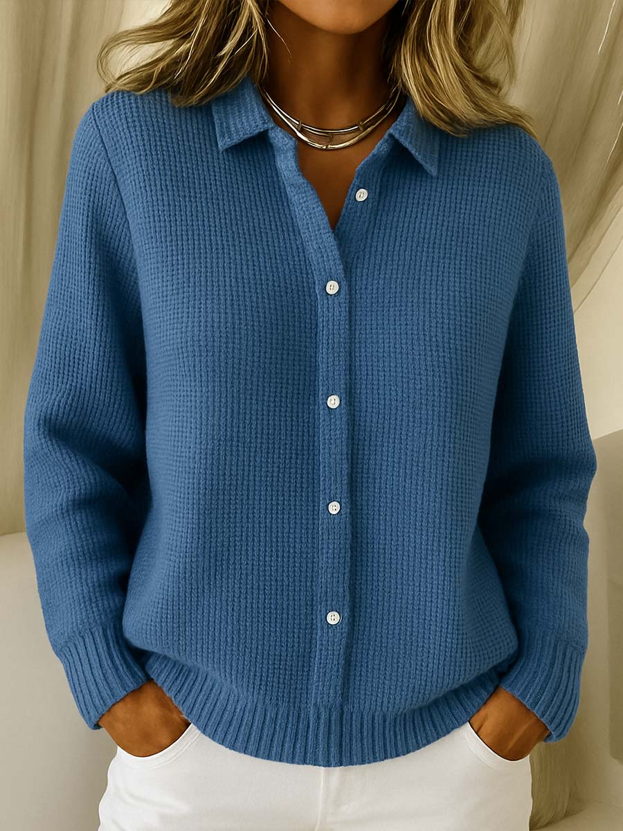 Women's Waffle Knit Cardigan – Collared Button-Up Shirt Style