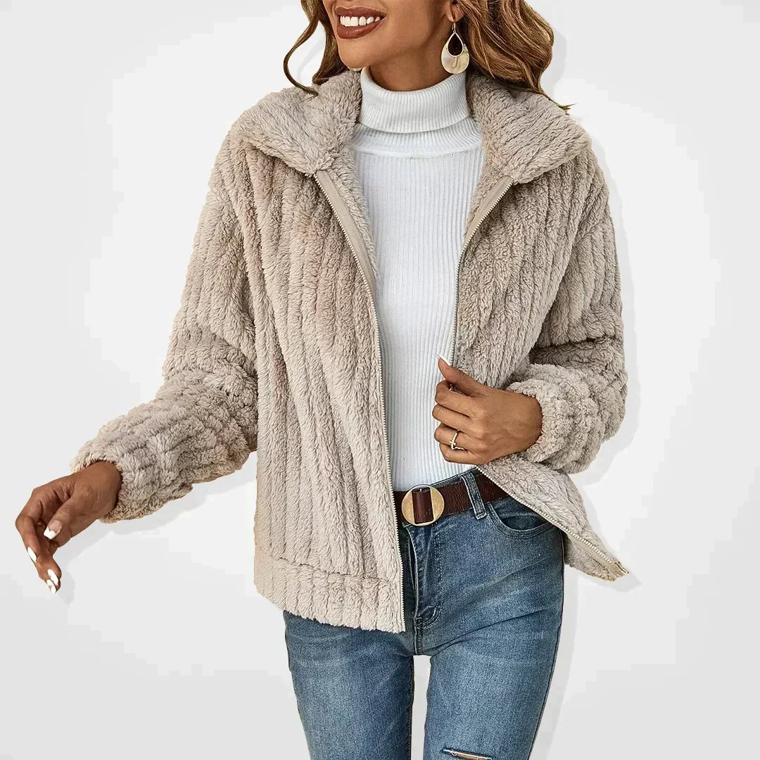 Women's Teddy Fleece Zip-Up Jacket with Collar