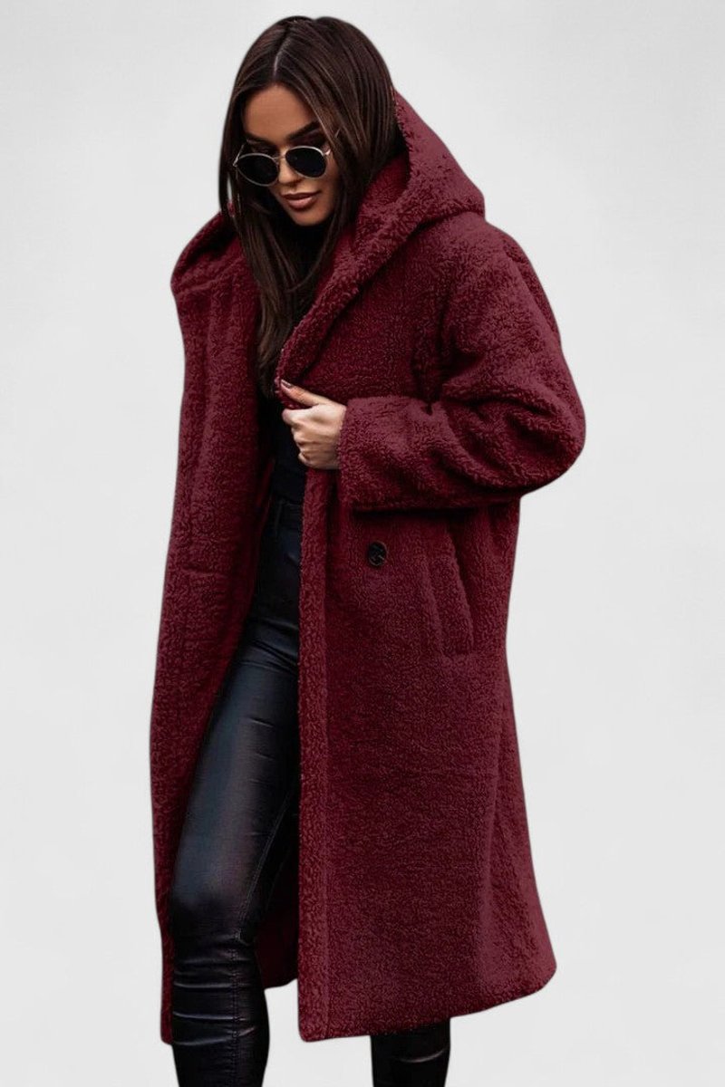 Women's Oversized Teddy Fleece Coat – Longline Hooded Winter Coat