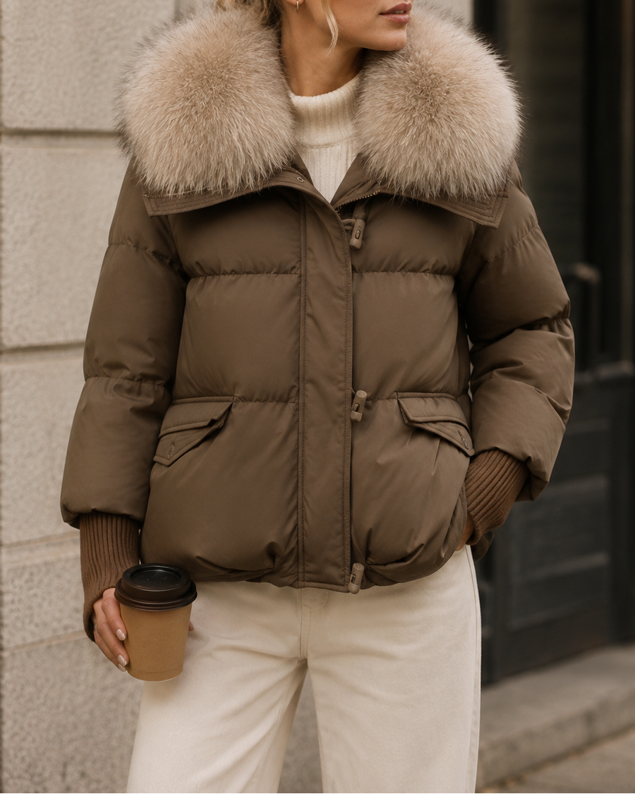 Women's Puffer Jacket – Faux-Fur Collar Hooded