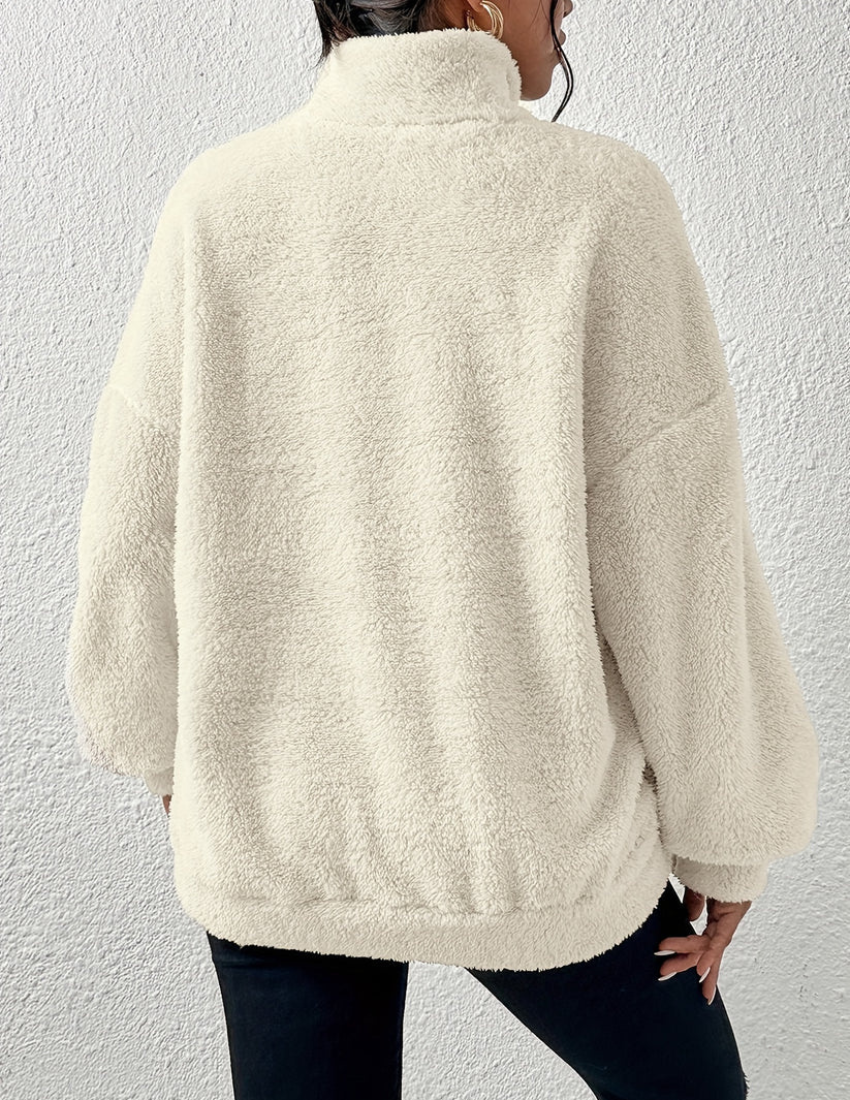 Women's Cream Teddy Fleece Half-Zip – High Neck Pullover