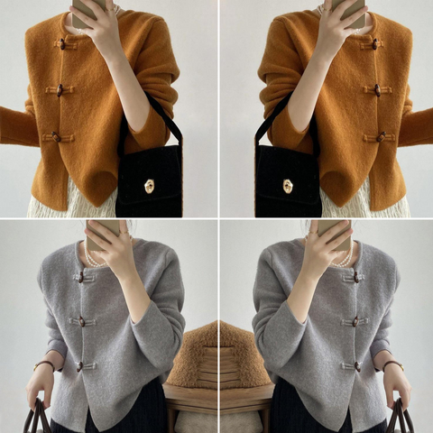 Women's Knitted Toggle Cardigan – Round Neck