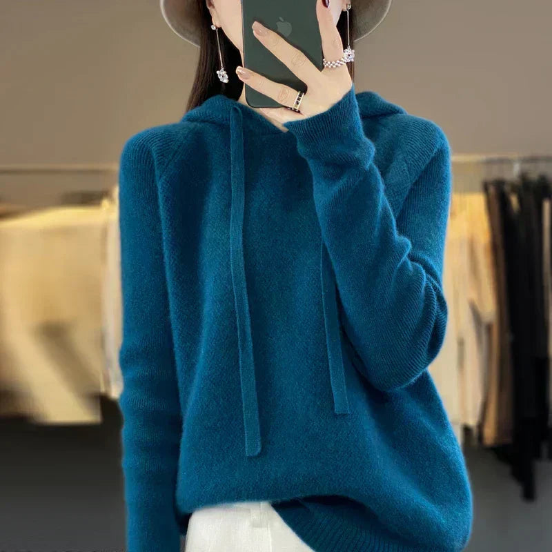 Women's Knit Hooded Jumper – Drawstring Honeycomb Pullover