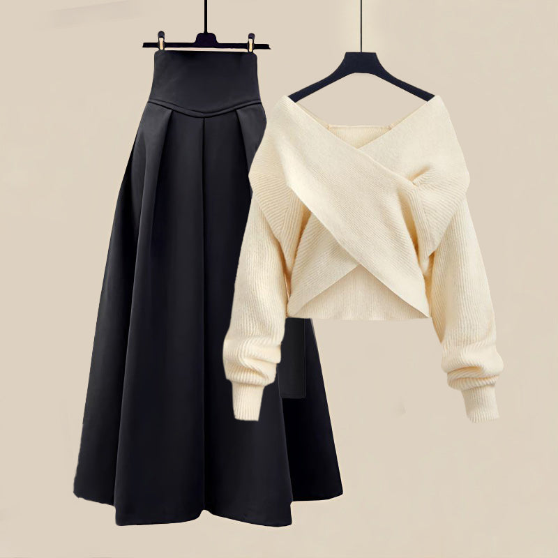 Women's Off-Shoulder Jumper & Midi Skirt Co-ord Set