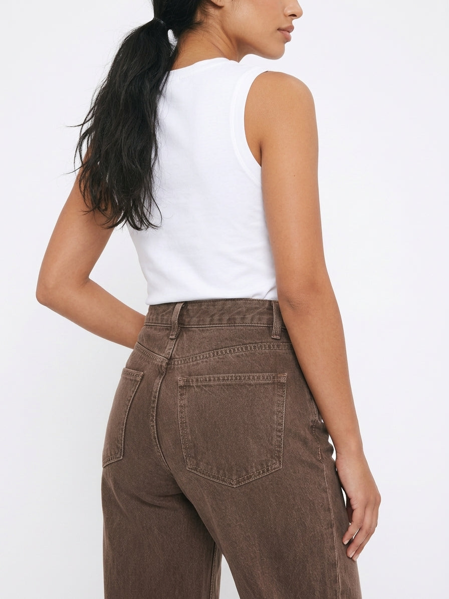 Women's Wide Leg Jeans | Brown Baggy High Waist Denim