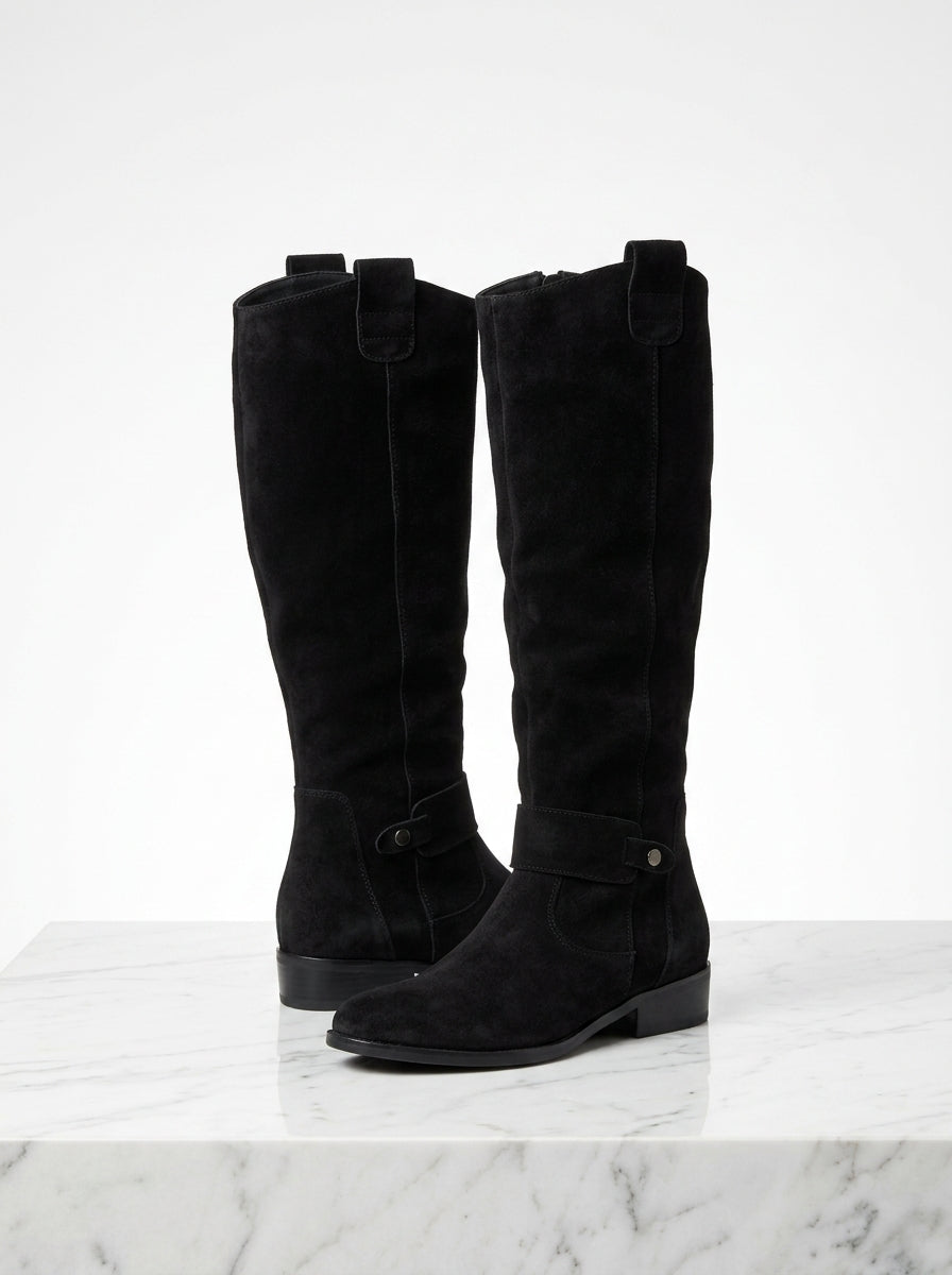 Women's Suede Knee-High Boots – Slouchy Block Heel