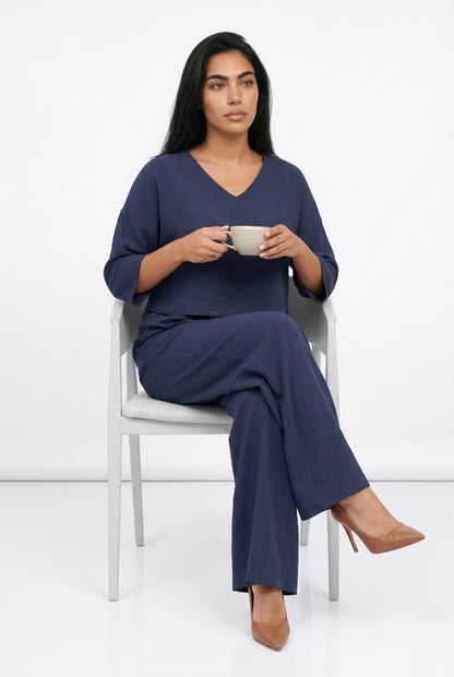 Women's Oversized Co Ord Set – Long Sleeve Top & Wide Leg Trousers