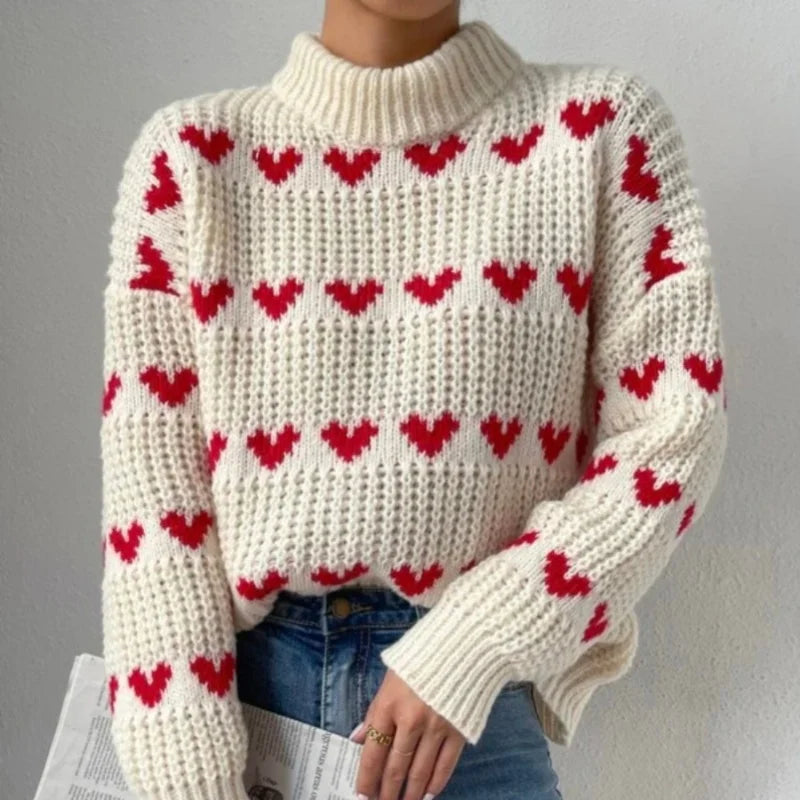 Women's Heart Knit Jumper - Chunky Waffle Knit