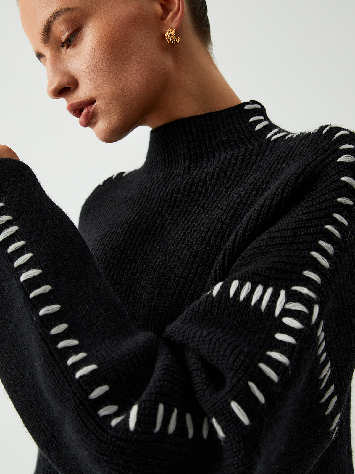 Women's Black Mock Neck Jumper – Whipstitch Oversized Knit
