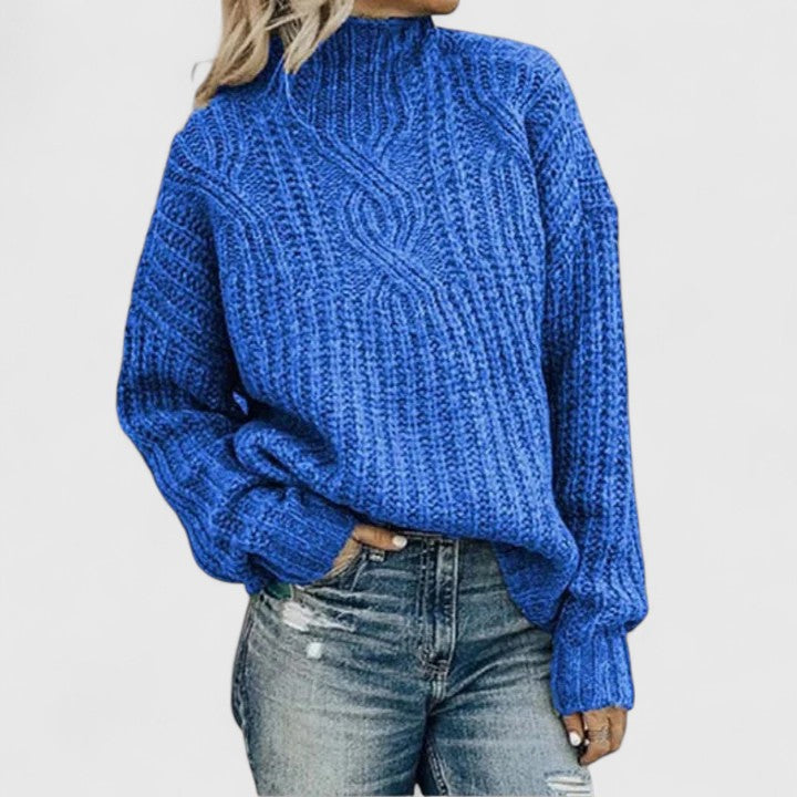 Women's Cable Knit Jumper – Mock Neck Chunky Knit Sweater