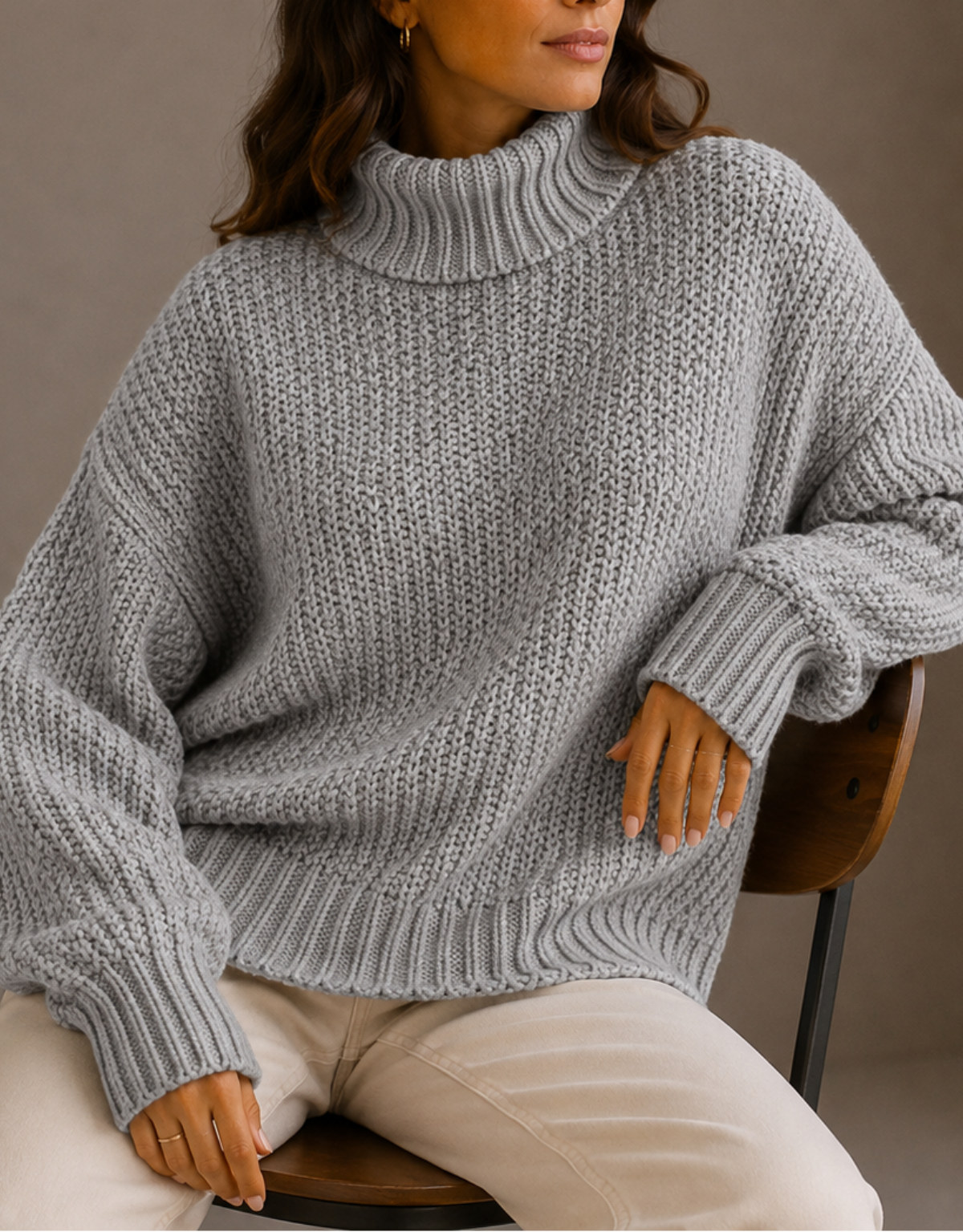 Women's Chunky Knit Turtleneck Jumper – Oversized Winter Sweater