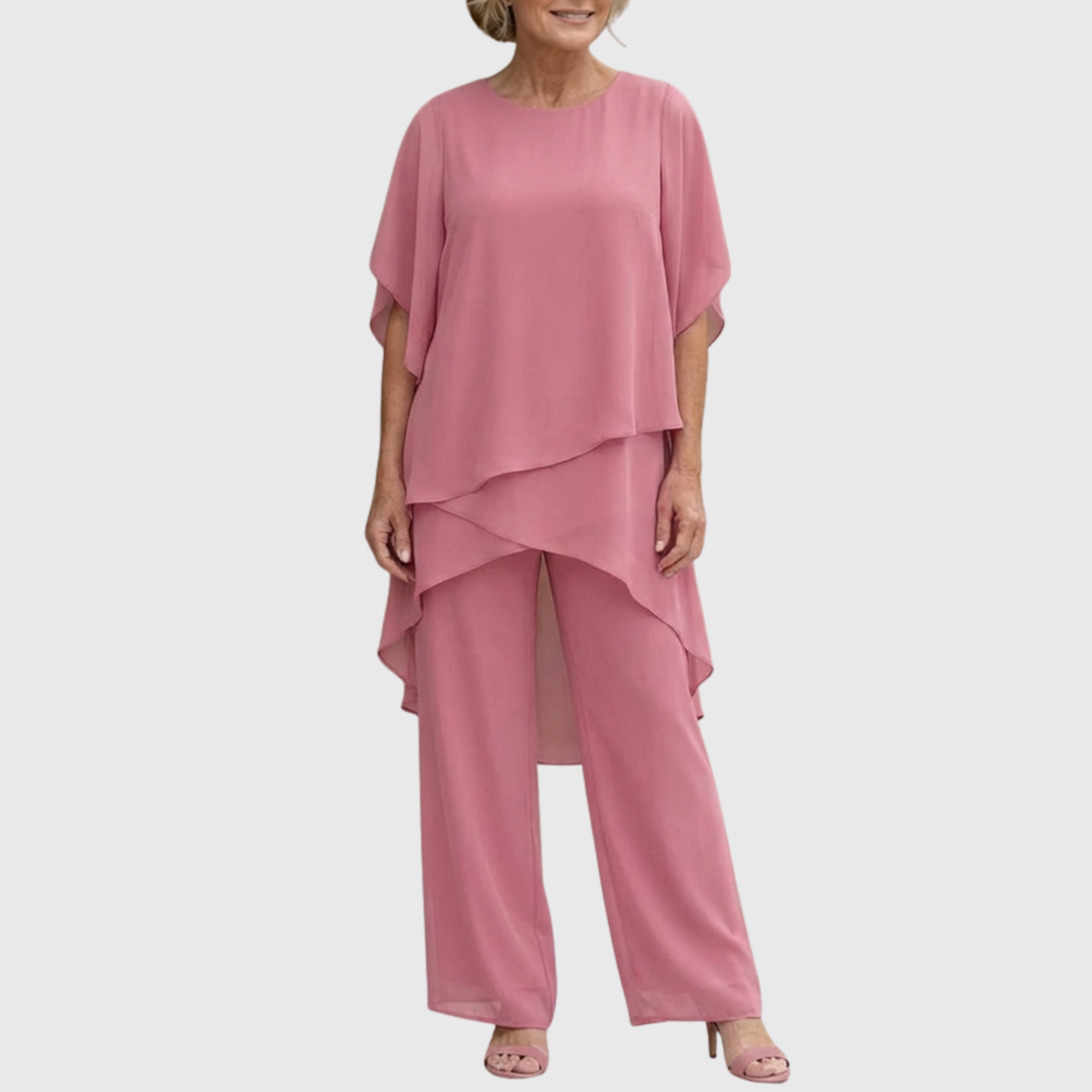 Women's Chiffon Palazzo Trouser Set – Layered Top & Wide-Leg Trousers