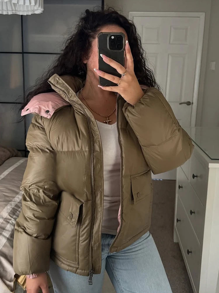 Women's Oversized Hooded Puffer Jacket – Quilted Winter Padding