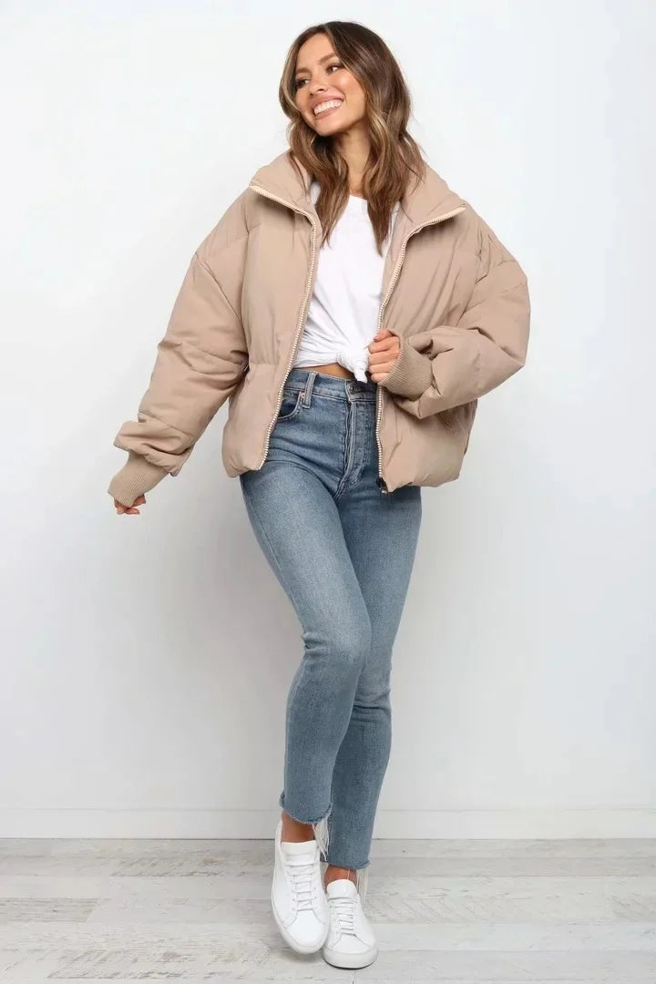Women's Quilted Puffer Jacket – Ribbed Cuff Winter Coat