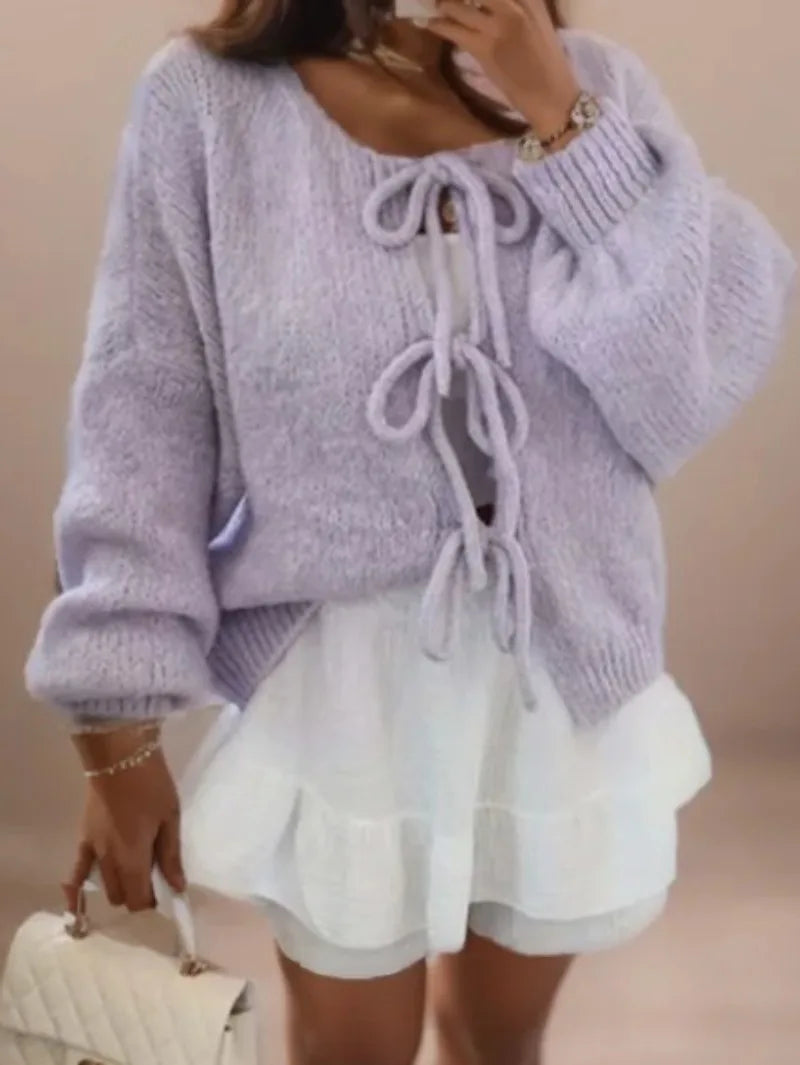 Women's Knit Cardigan with Bow Ties