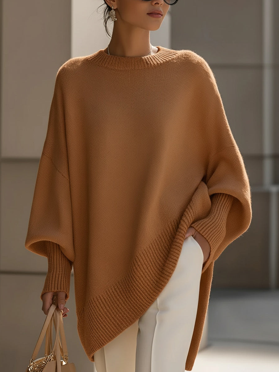 Women's Oversized Batwing Knit Jumper – Asymmetric Hem