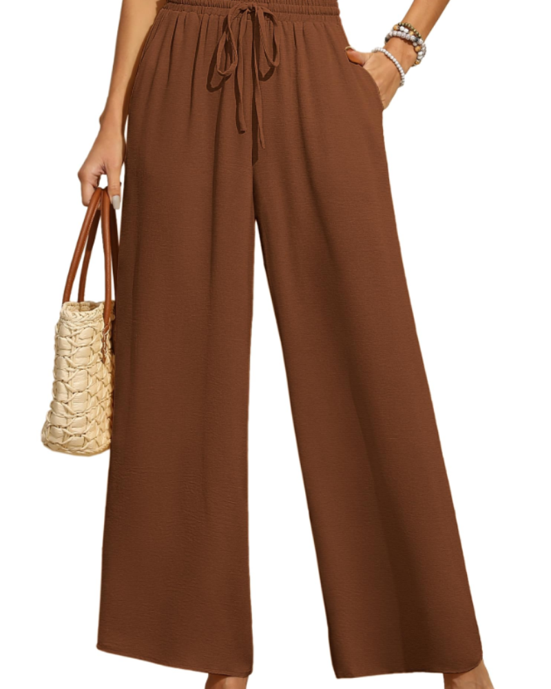 Women's Wide Leg Trousers – High Waist Drawstring