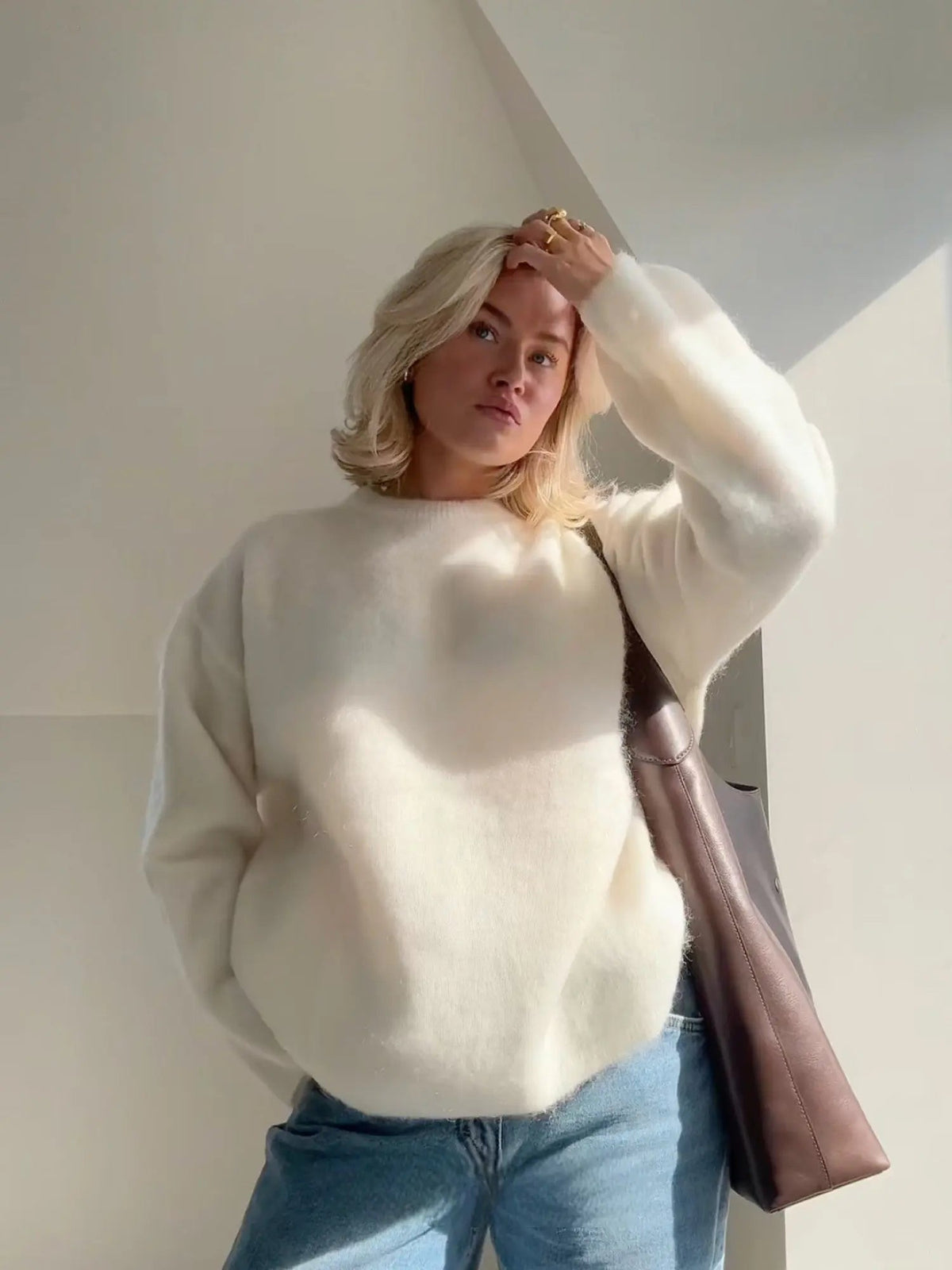 Women's Grey Oversized Mohair Jumper – Cosy Knit
