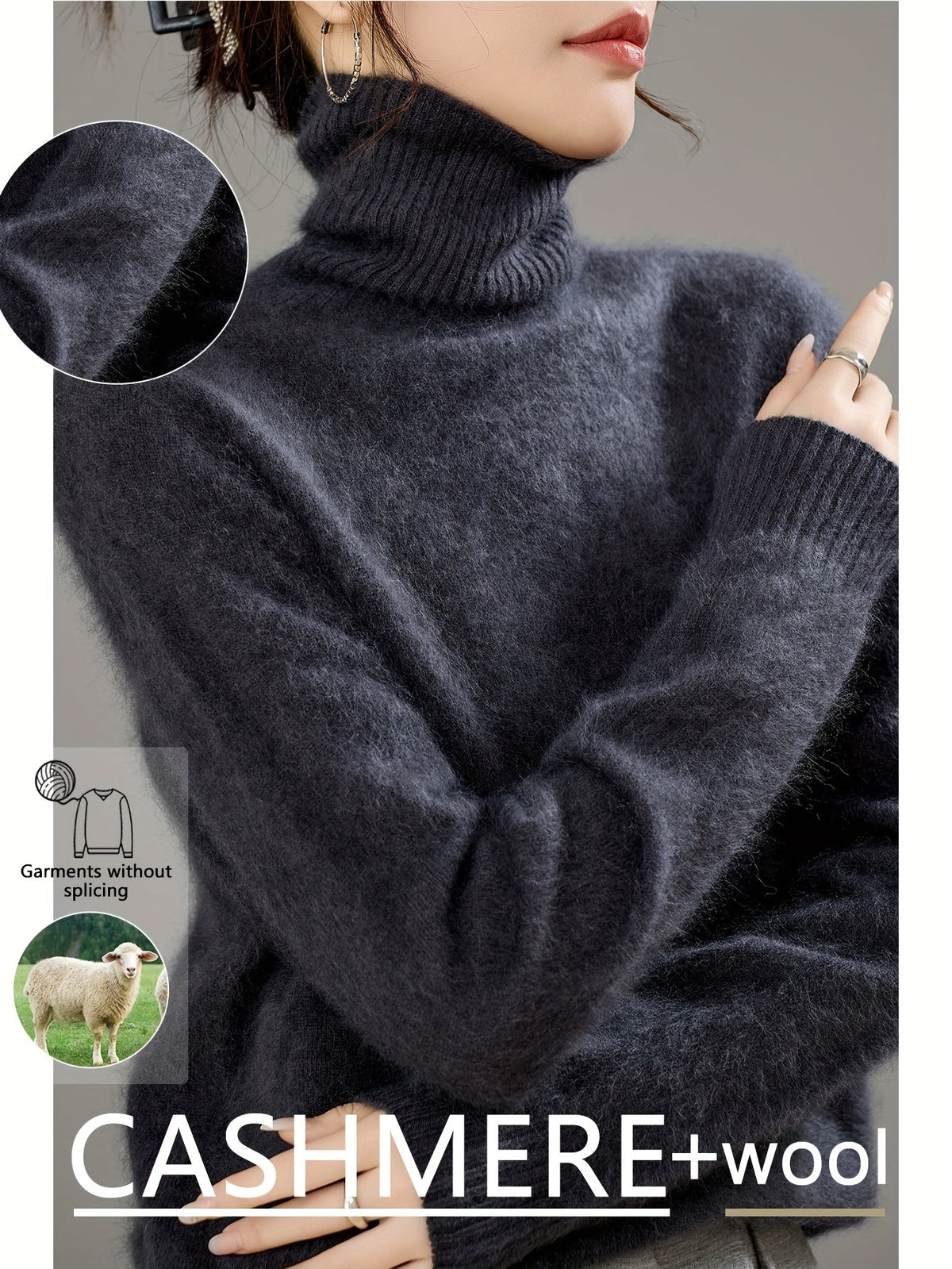 Women's Brushed Soft Turtleneck Jumper – Wool Blend Knit
