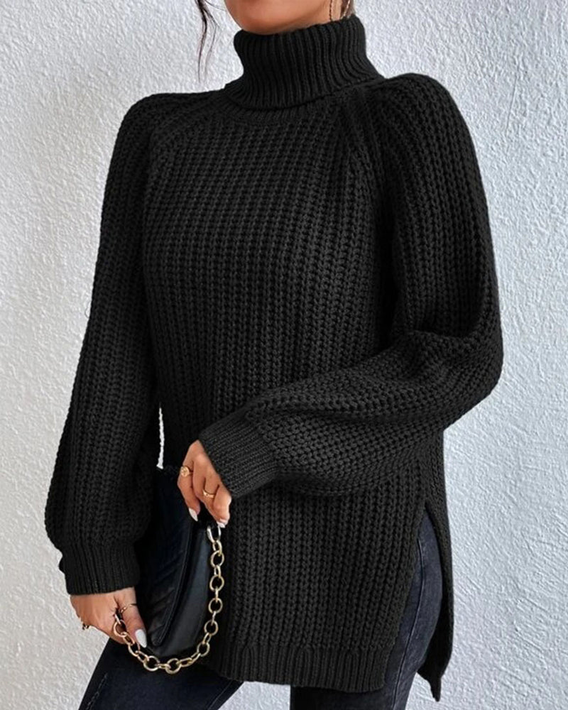 Women's Ribbed Turtleneck Jumper – Chunky Knit Roll Neck