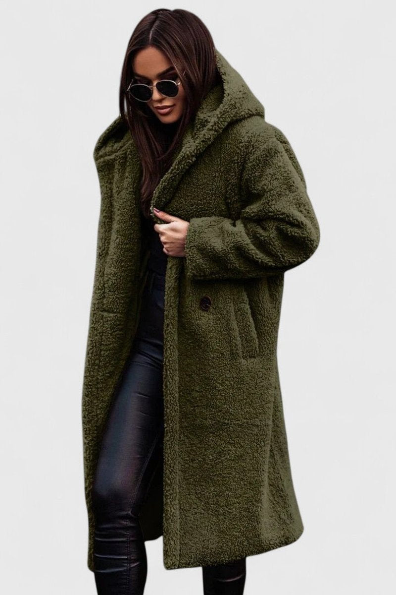 Women's Oversized Teddy Fleece Coat – Longline Hooded Winter Coat